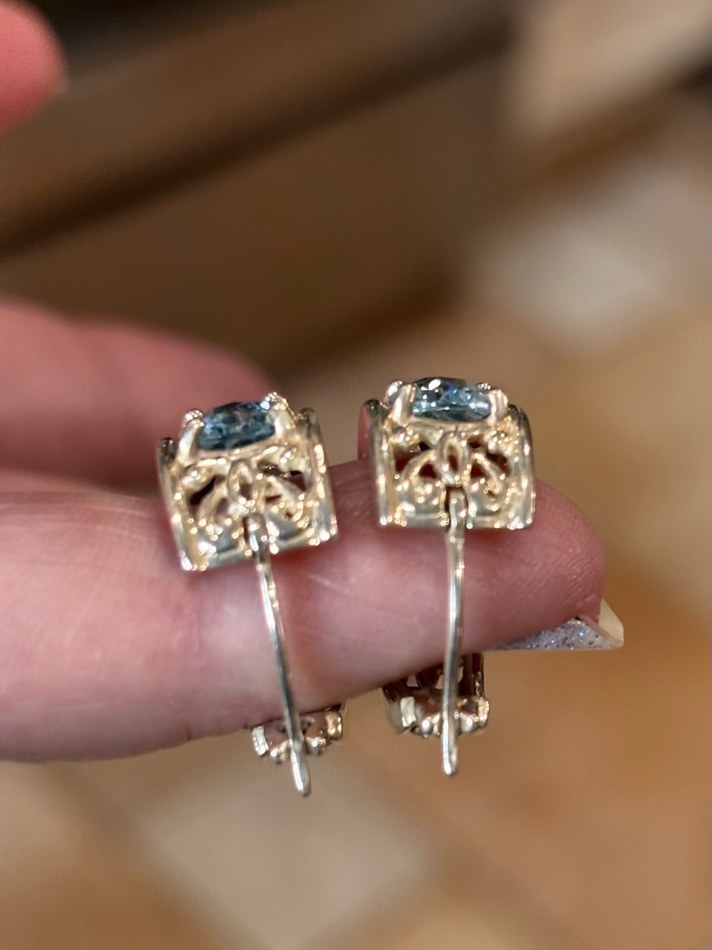 Sterling Silver Blue Topaz  Hoop Earrings. - Picture 9 of 12